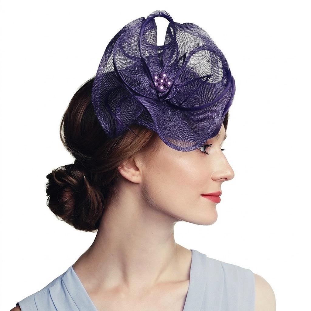 Stylish Purple Fascinator Headband Derby Wedding Tea Party Hat