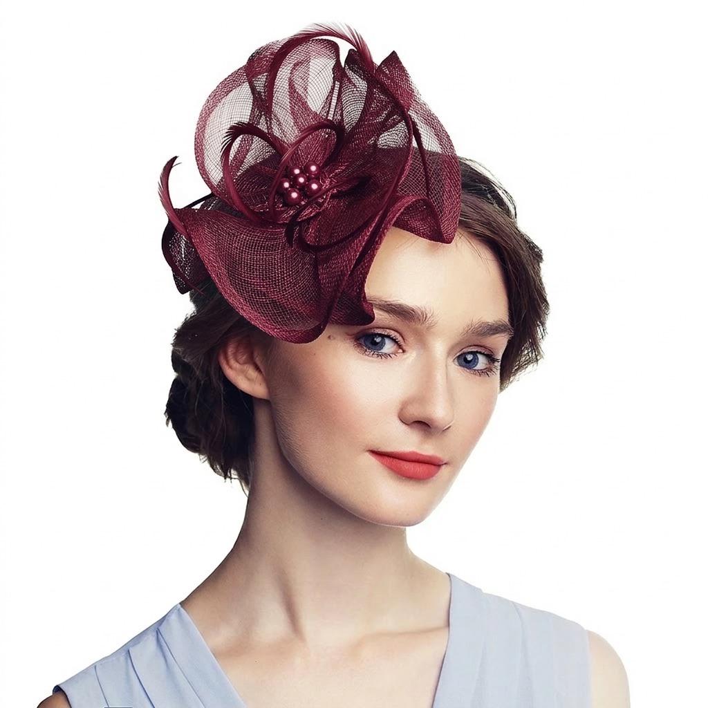 Burgundy Fascinator Headband Derby Wedding Tea Party Hat