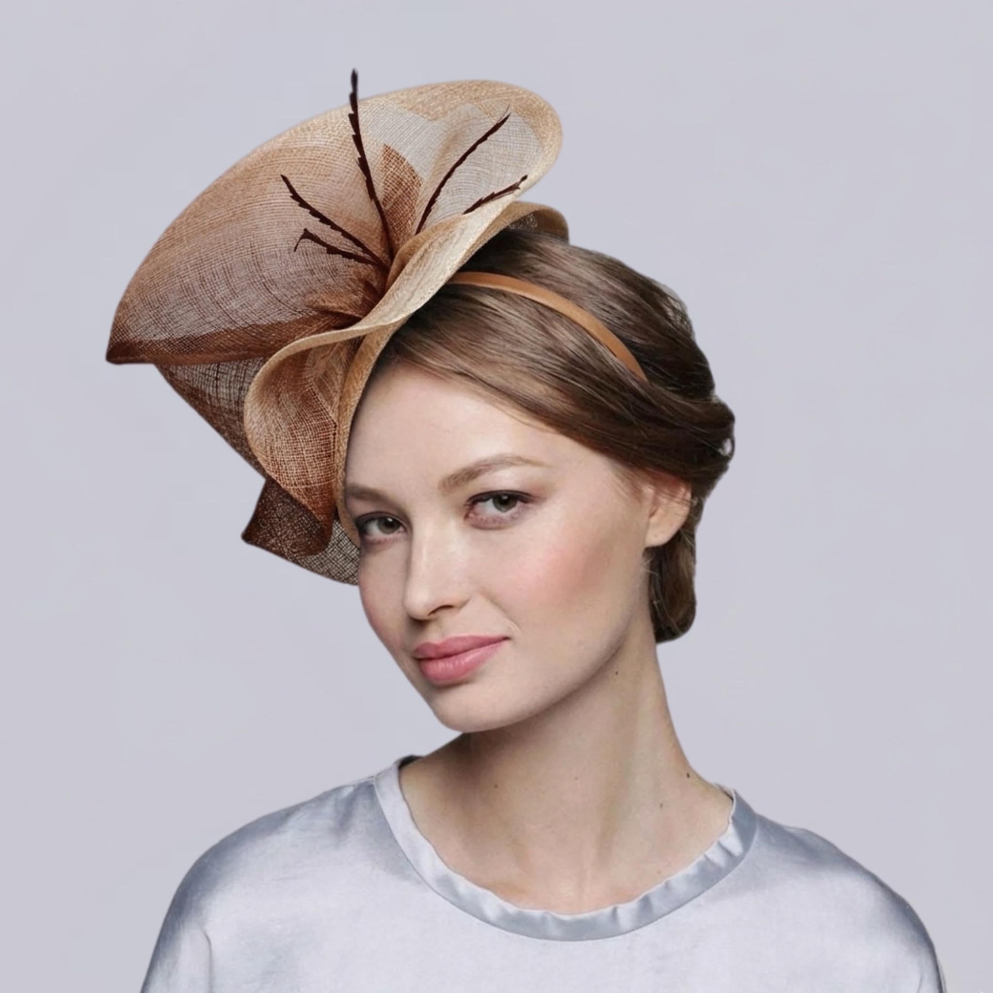 Sinamay Fascinator Hat Elegant Derby Wedding Headpiece Feather Headband