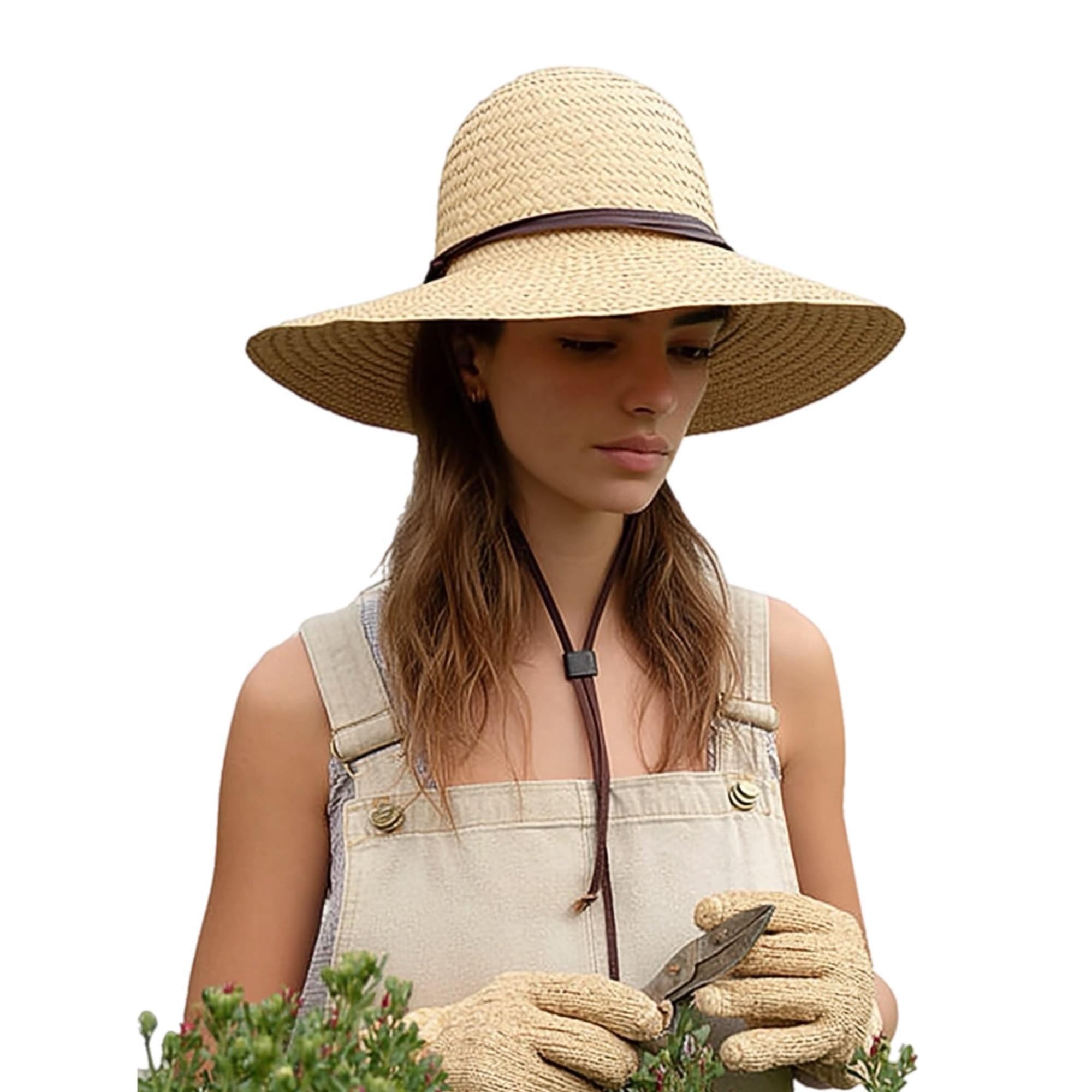 Palm Straw Sun Hat Wide Brim Gardener Hat Women's Summer Beach Outdoor UV Protection