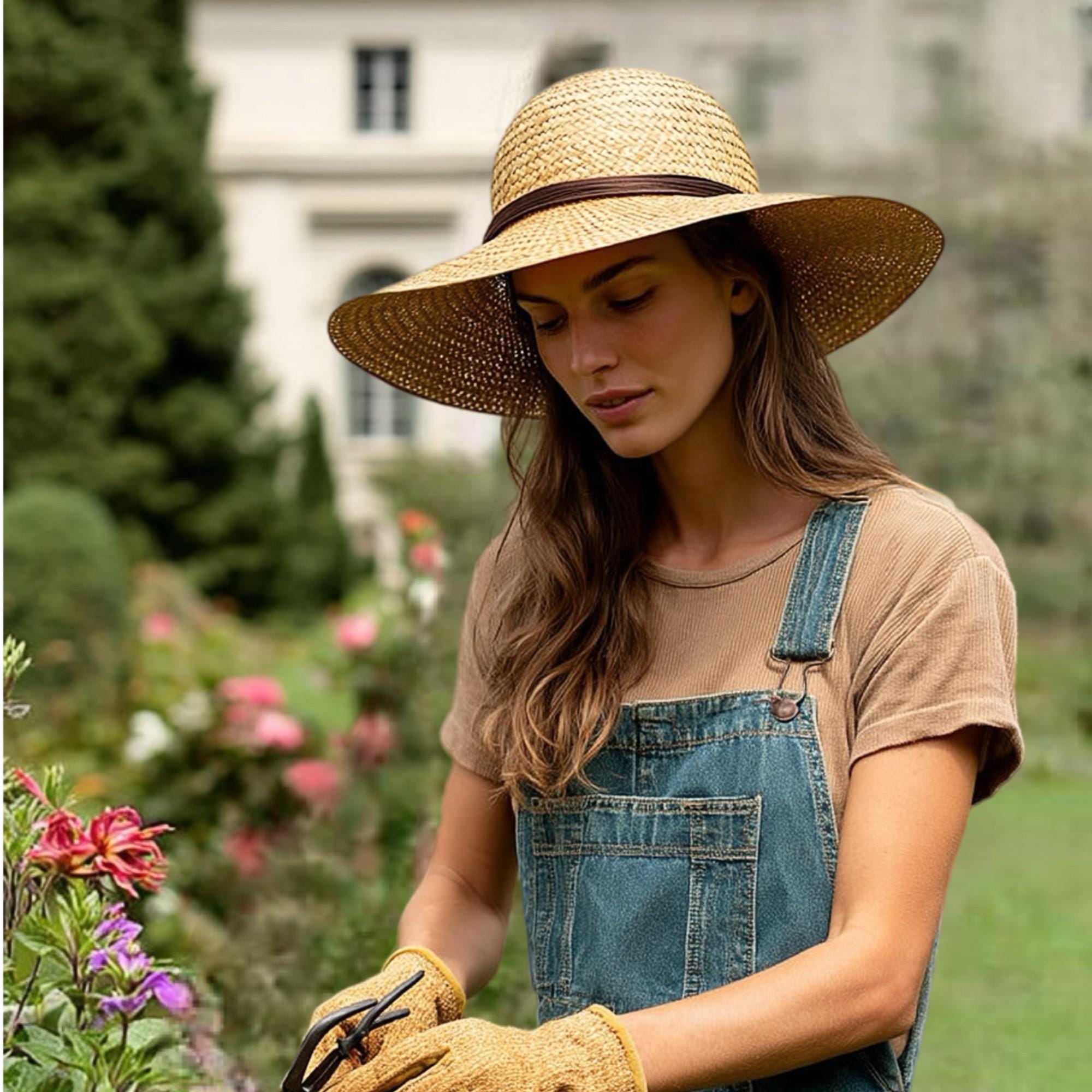 Palm Straw Sun Hat Wide Brim Gardener Hat Women's Summer Beach Outdoor UV Protection