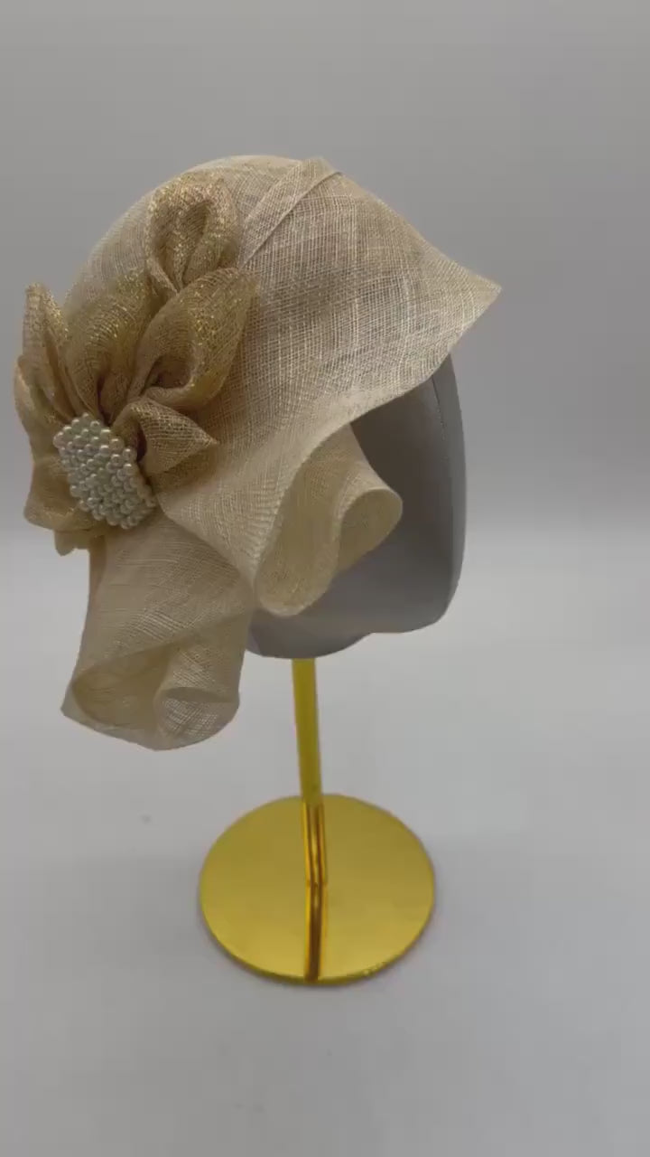 Couture Cloche Hat with Bow and Brooch Kentucky Derby Wedding Headwear