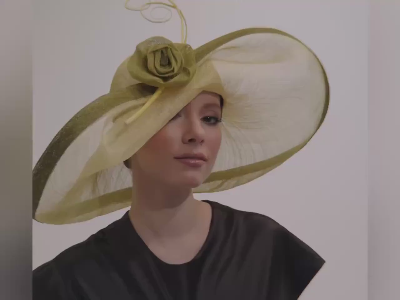 Adorable Wide Brim Hat with Flower Derby Wedding Party Headwear