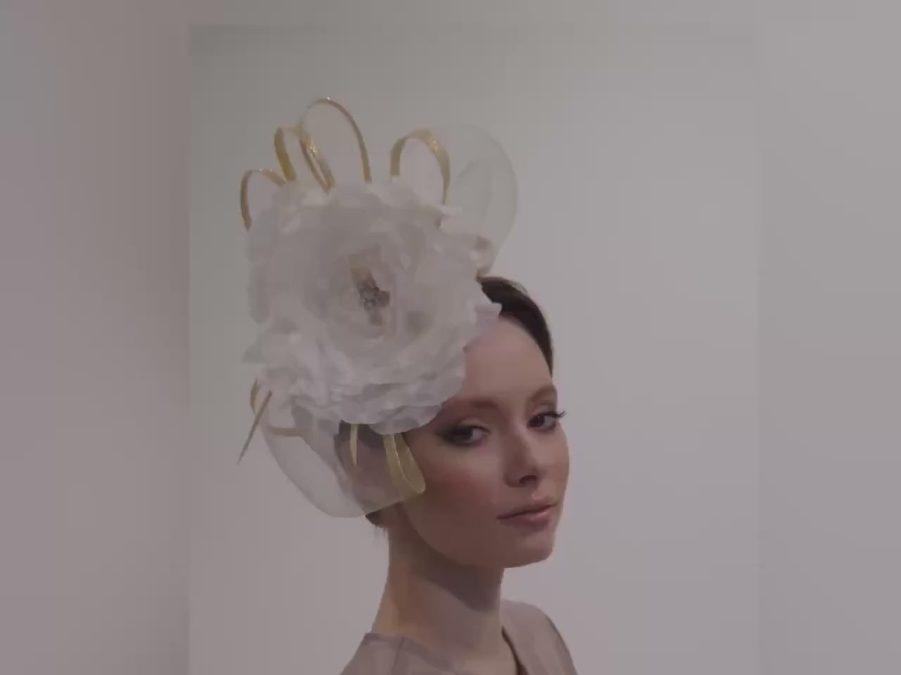 White and Gold Derby Fascinator Hat Wedding Headwear
