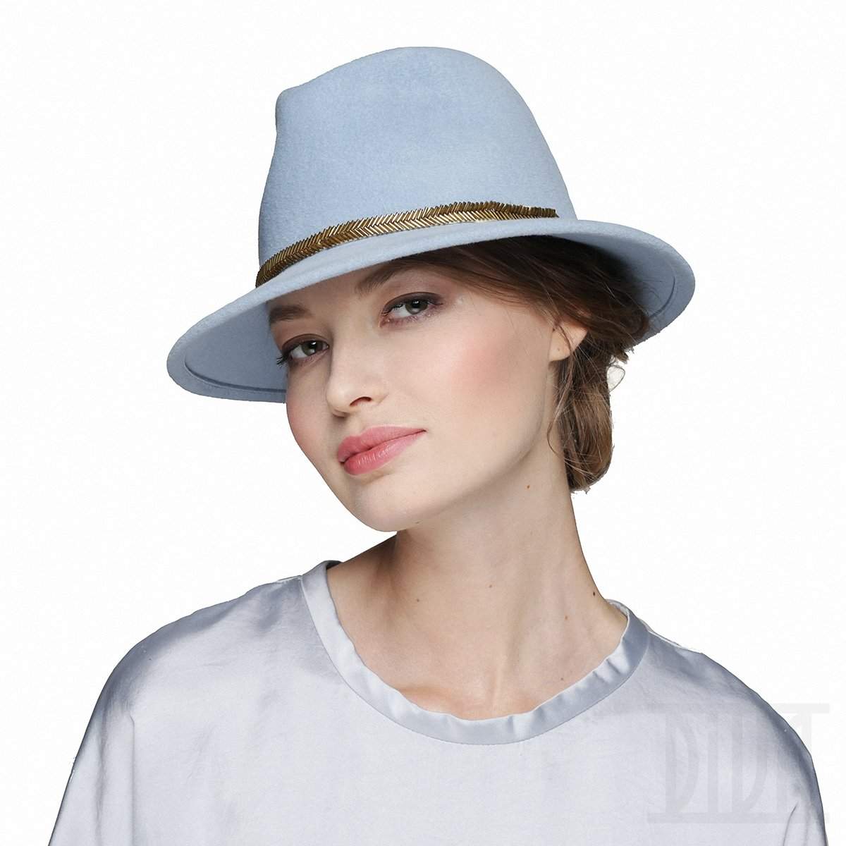 Fur felt Fedora with golden trim Fall Winter Hat for Women - DivaHats Boutique