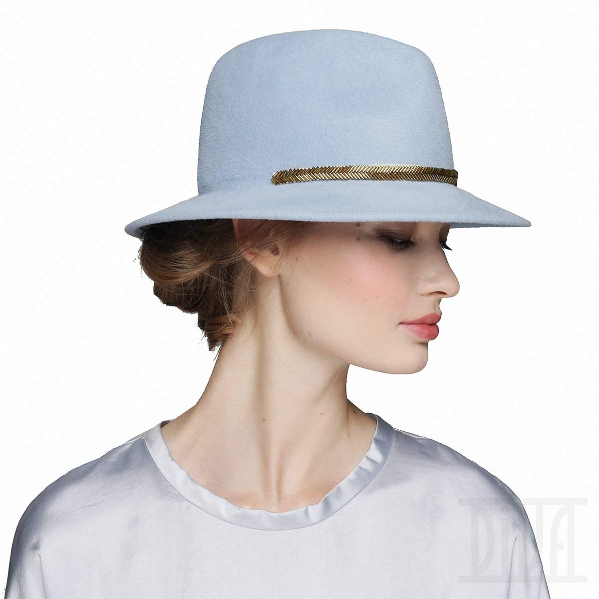 Fur felt Fedora with golden trim Fall Winter Hat for Women - DivaHats Boutique