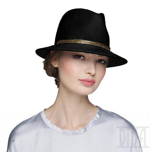 Fur felt Fedora with golden trim Fall Winter Hat for Women - DivaHats Boutique