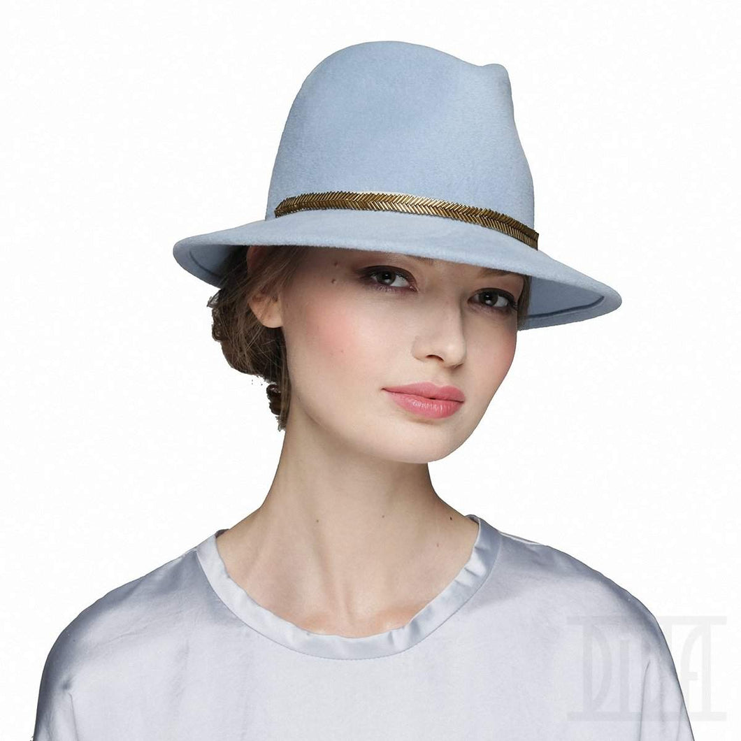 Fur felt Fedora with golden trim Fall Winter Hat for Women - DivaHats Boutique