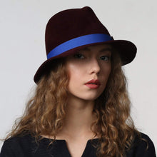 Load image into Gallery viewer, Fur Felt Women&#39;s Fedora with Contrast Ribbon Stylish Fall Winter Hat - DivaHats Boutique