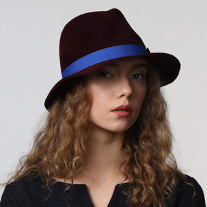 Fur Felt Women's Fedora with Contrast Ribbon Stylish Fall Winter Hat - DivaHats Boutique