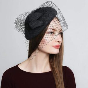 Small Wool Felt Beret With Veil Ladies Winter Hat - DivaHats Boutique
