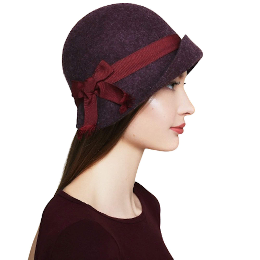  Wool Felt Cloche Hat with Bow - DivaHats Boutique