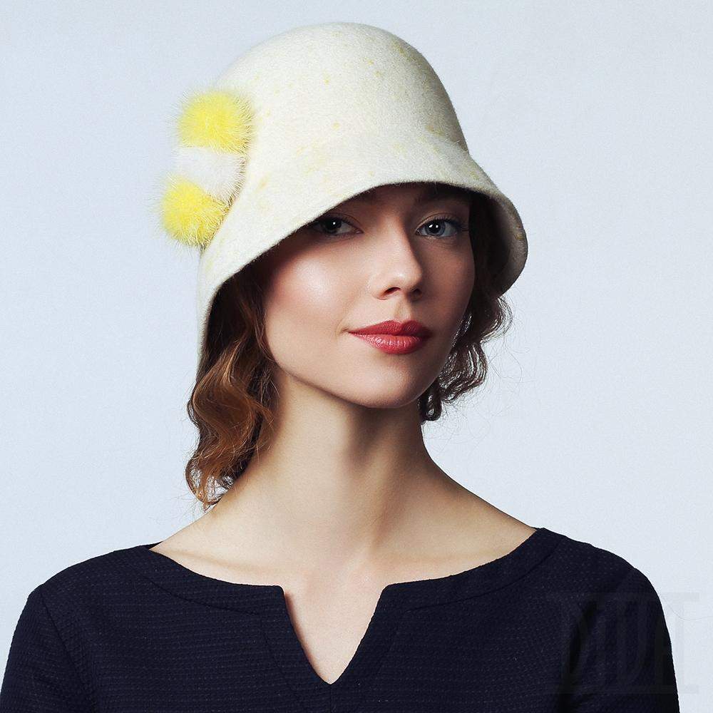 Winter White Felt Cloche Hat with  Fur Trim - DivaHats Boutique