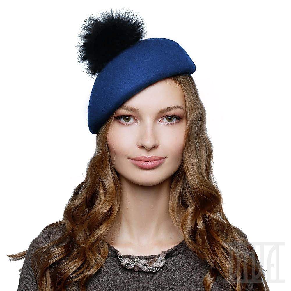 Women's Wool Beret With Fur Pom Pom - DivaHats Boutique