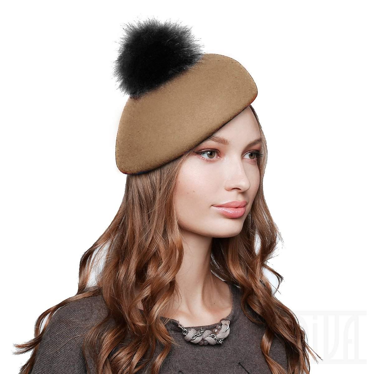 Women's Wool Beret With Fur Pom Pom - DivaHats Boutique