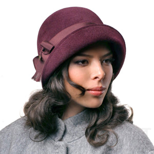 Fur felt velour cloche with grosgrain bow women winter hat - DivaHats Boutique