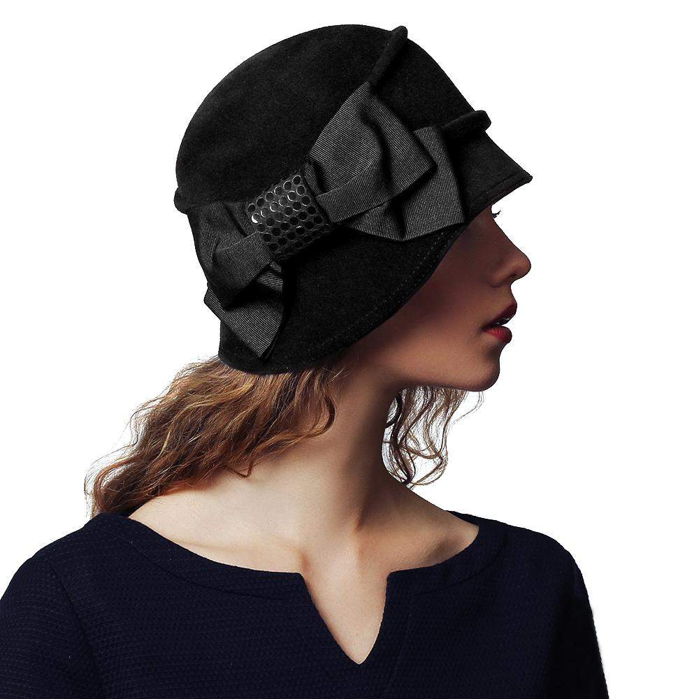 Fur felt velour cloche with grosgrain bow women winter hat - DivaHats Boutique