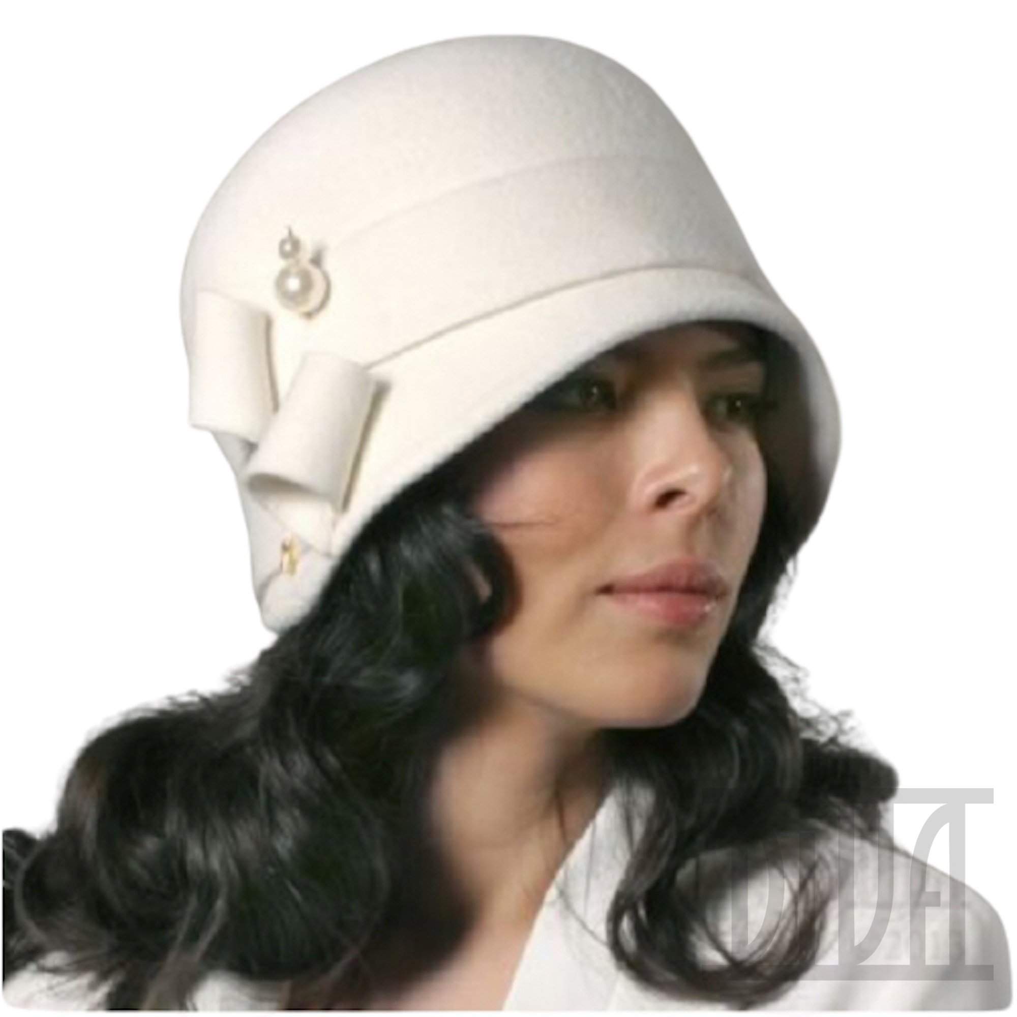 Elegant  Velour Cloche with an Intricate Felt Trim & Pin - DivaHats Boutique