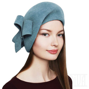 Velour Fur Felt Beret with Bow Ladies Winter Hat - DivaHats Boutique