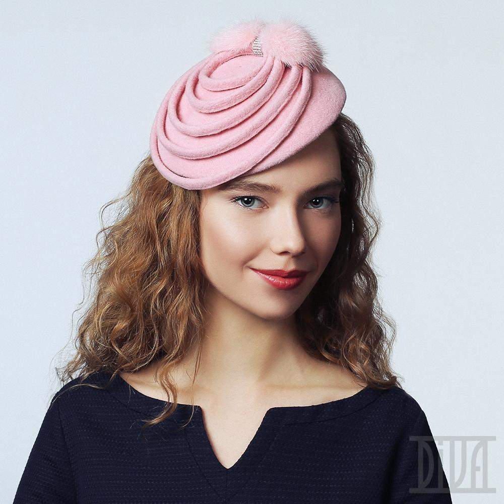 Fur Felt Fascinator Hat with Mink Fur Trim - DivaHats Boutique