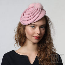 Load image into Gallery viewer, Fur Felt Fascinator Hat with Mink Fur Trim - DivaHats Boutique
