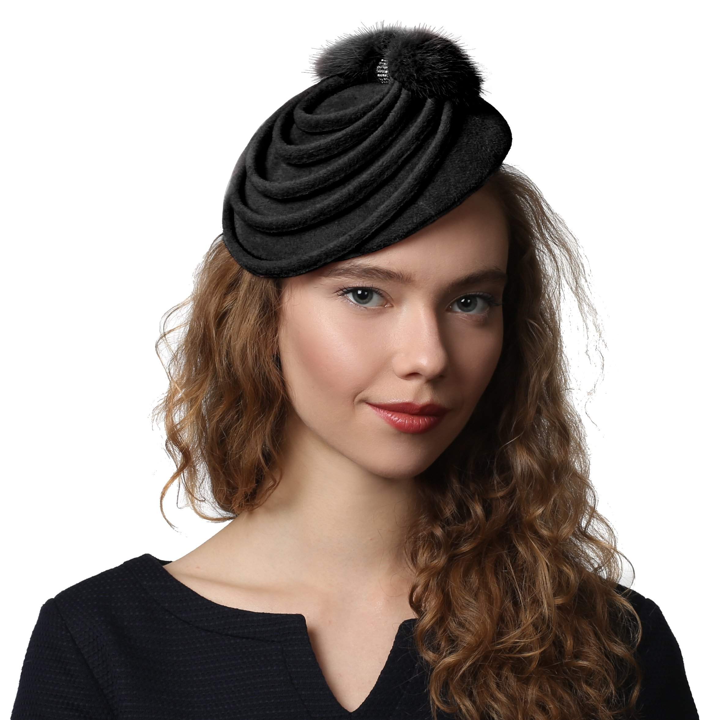 Fur Felt Fascinator Hat with Mink Fur Trim - DivaHats Boutique