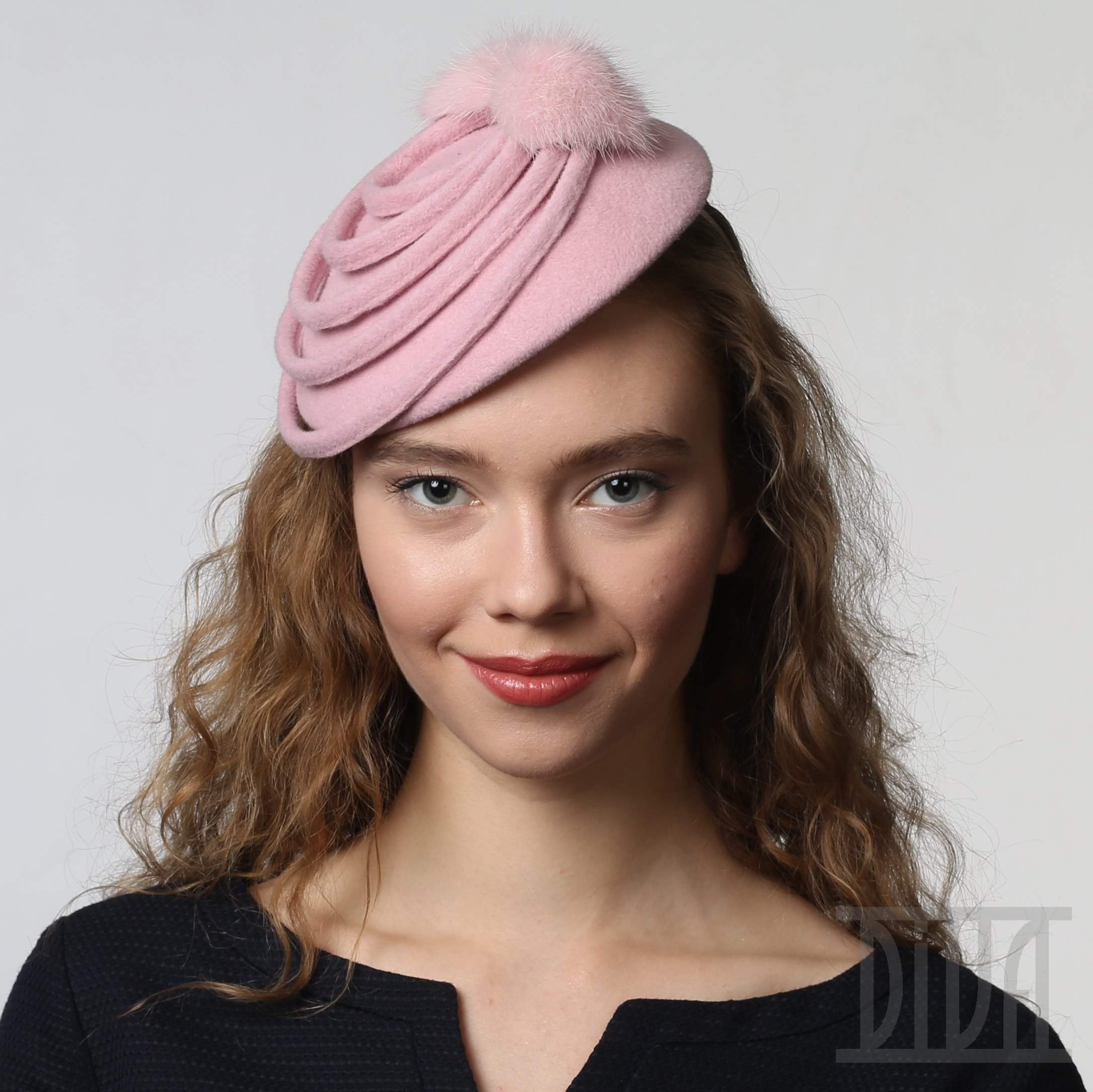 Fur Felt Fascinator Hat with Mink Fur Trim - DivaHats Boutique