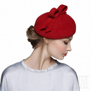 Small Fur Felt Red Beret With Bow Women's Winter Hat - DivaHats Boutique