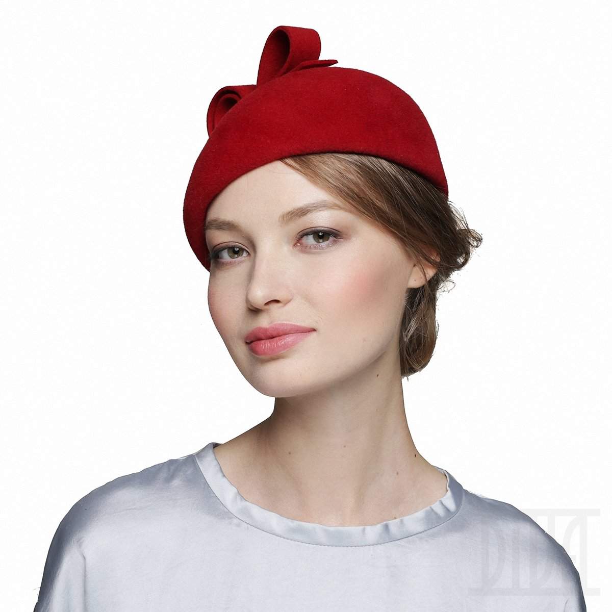 Small Fur Felt Red Beret With Bow Women's Winter Hat - DivaHats Boutique