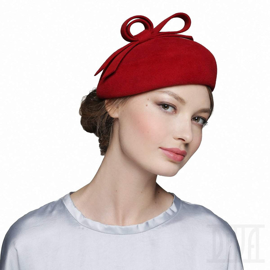 Small Fur Felt Red Beret With Bow Women's Winter Hat - DivaHats Boutique