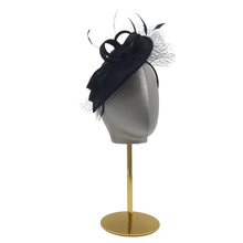 Load image into Gallery viewer, Pretty Small Navy Blue Fascinator with Bow-DivaHats-Fascinator,Straw hats