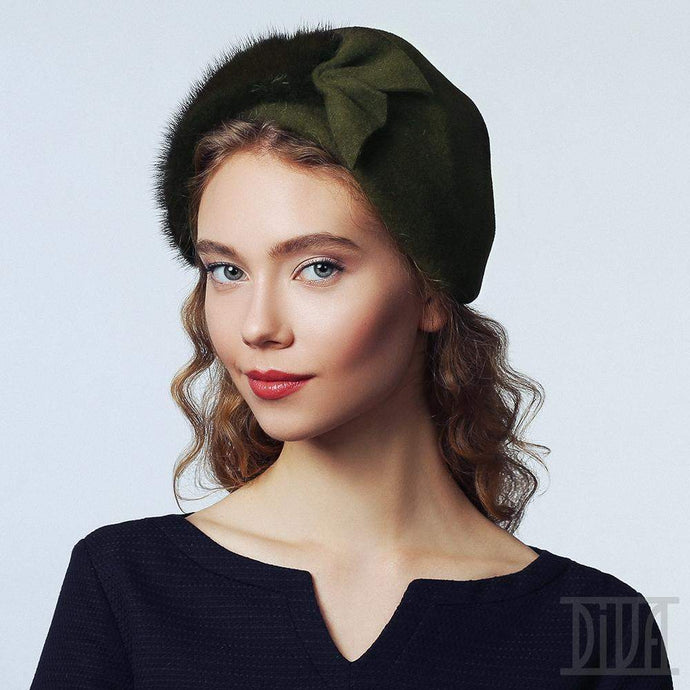 Elegant Hat with Bow and Mink Fur Trim-DivaHats-Cloche,Felt hats,Fur felt hats,Toque