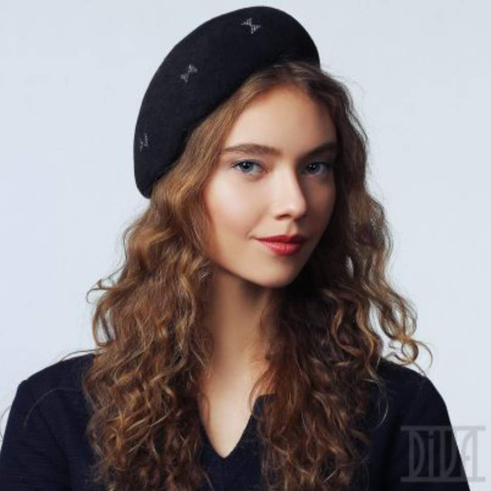 Small Fur Felt Beret With Rhinestones Women's Winter Hat - DivaHats Boutique