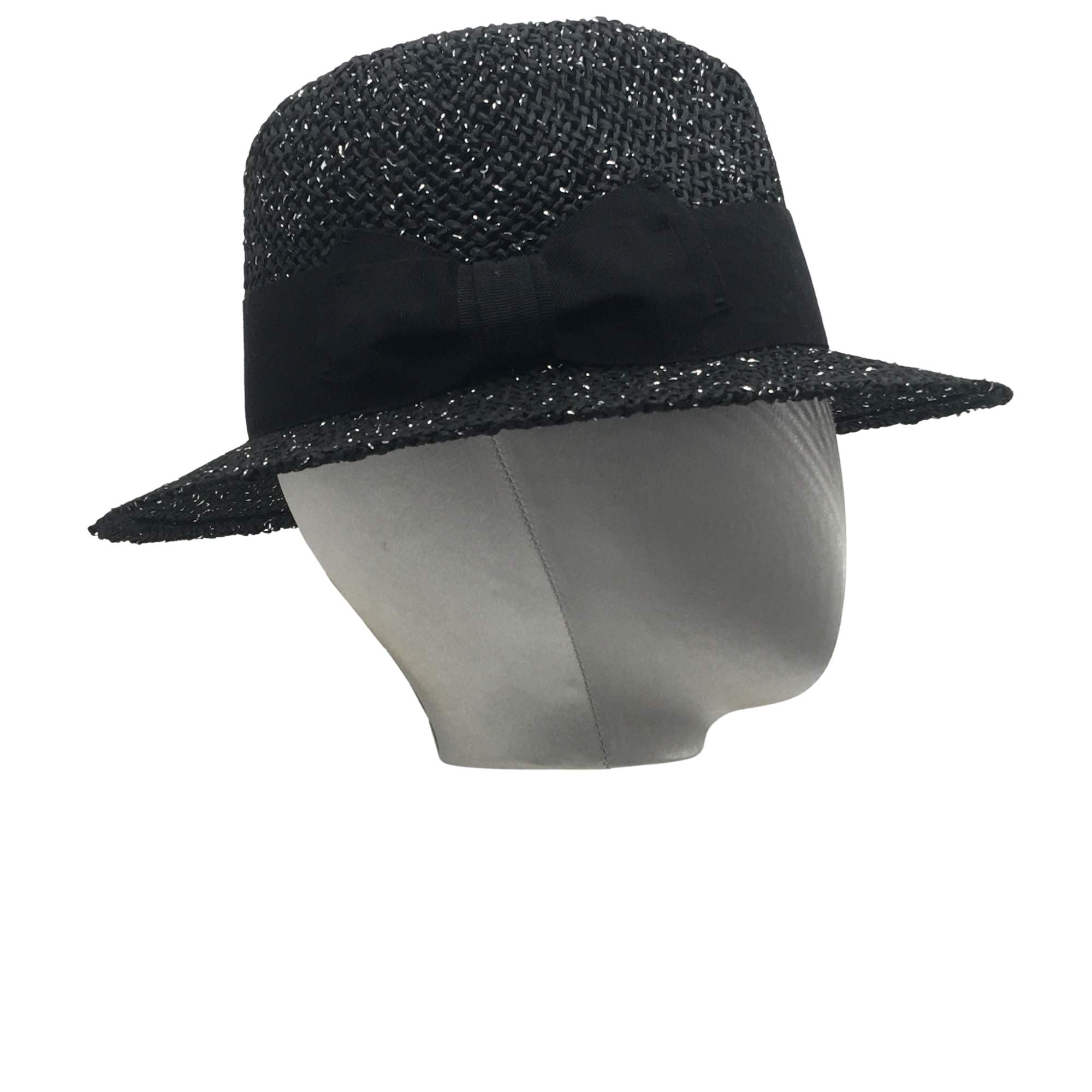 Men's style Black&Silver straw Fedora with bow Stylish Summer Hat-DivaHats-Beach Hats,Brimmer,Fedora,Straw hats