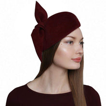Load image into Gallery viewer, Fur felt small beret with bow winter headwear - DivaHats Boutique