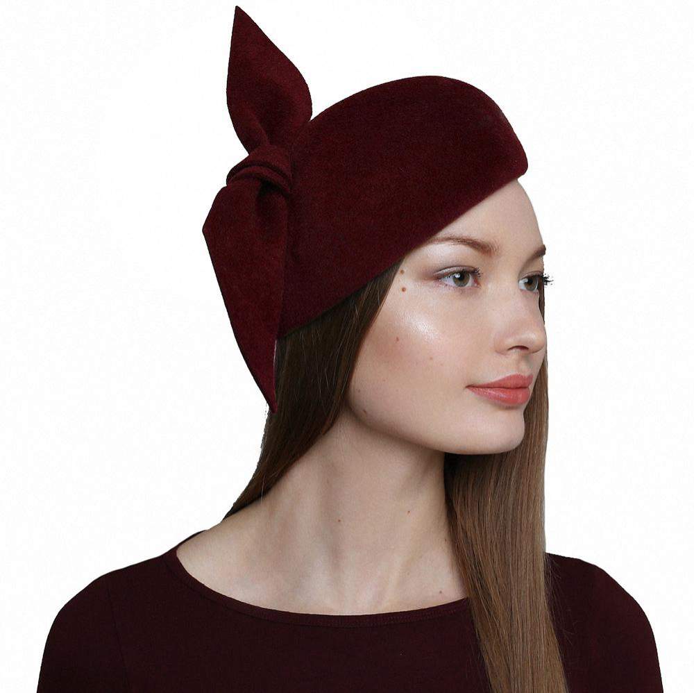 Fur felt small beret with bow winter headwear - DivaHats Boutique