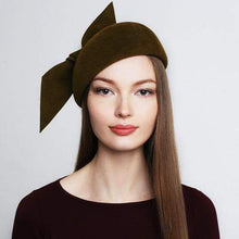 Load image into Gallery viewer, Fur felt small beret with bow winter headwear - DivaHats Boutique