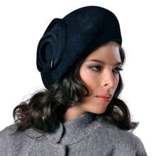 Load image into Gallery viewer, Modern fur felt velour beret with stylish trim perfect winter headwear - DivaHats Boutique