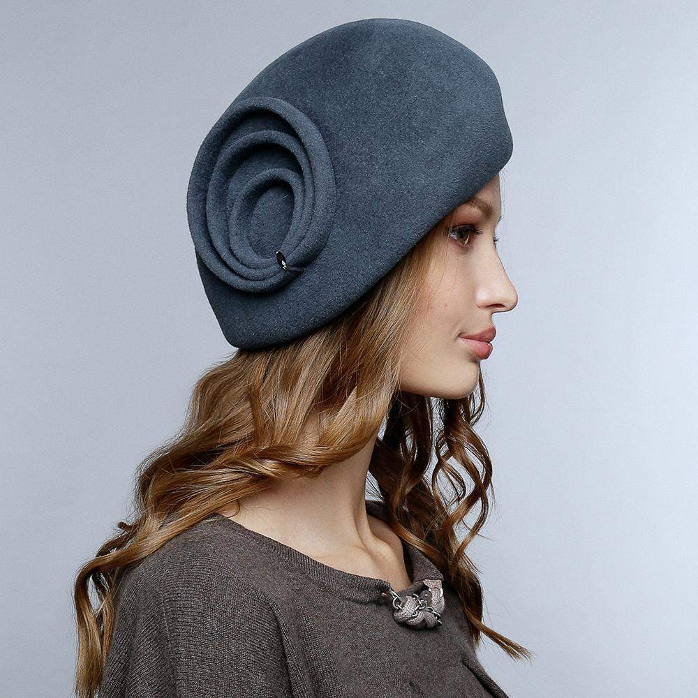 Modern fur felt velour beret with stylish trim perfect winter headwear - DivaHats Boutique