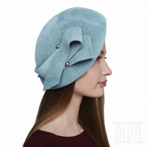 Velour Fur Felt Beret with Bow Ladies Winter Hat - DivaHats Boutique