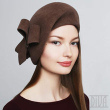 Load image into Gallery viewer, Velour Fur Felt Beret with Bow Ladies Winter Hat - DivaHats Boutique