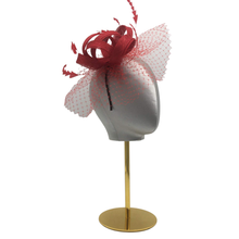 Load image into Gallery viewer, Red Fascinator with Bow&amp;Veil-DivaHats-Fascinator,Straw hats