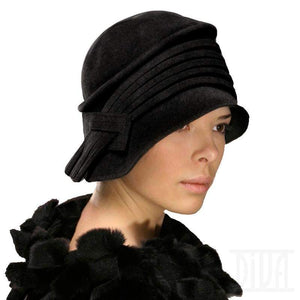 Modern fur felt velour cloche originally trimmed Fall winter hat - DivaHats Boutique