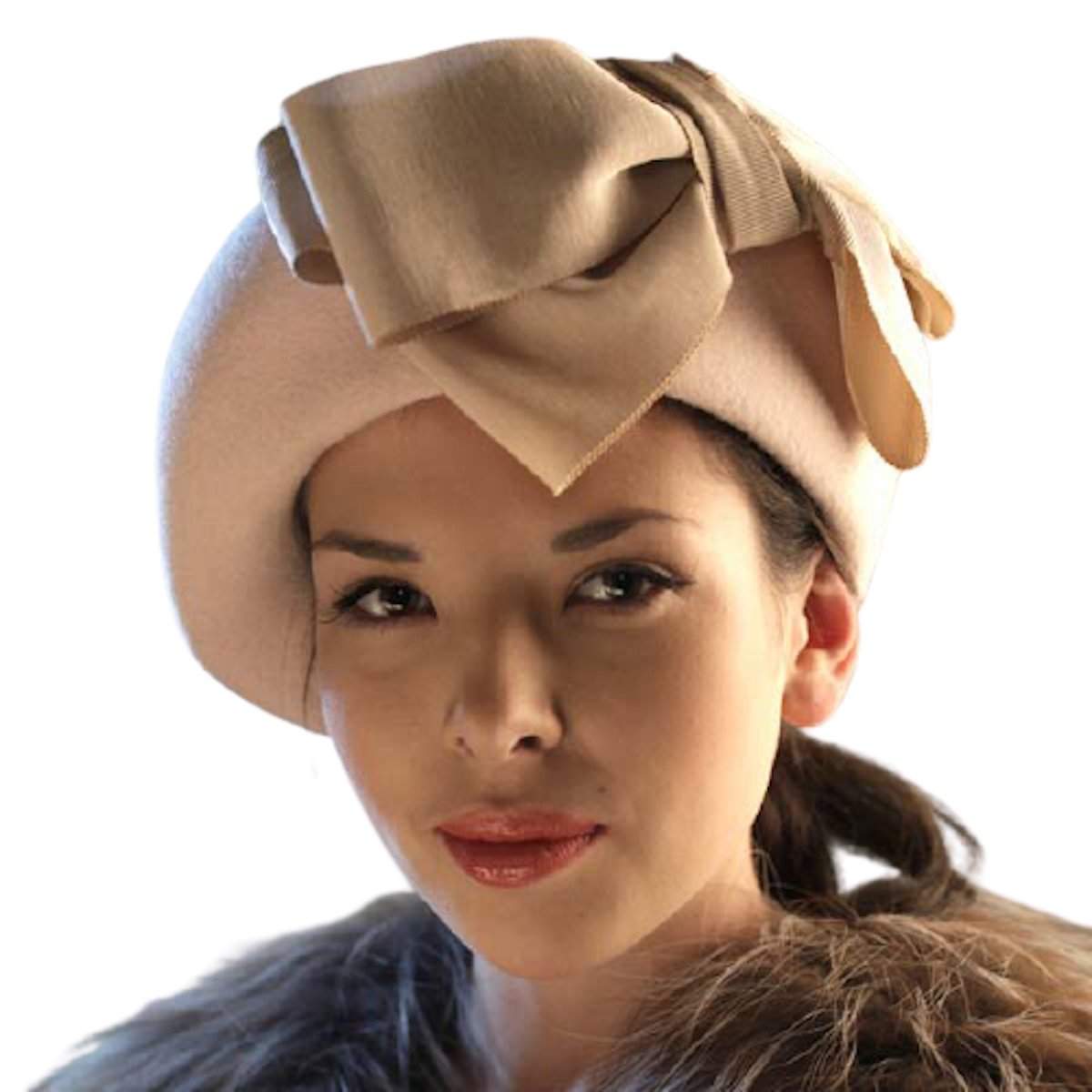 Velour Fur Felt Beret with Bow - DivaHats Boutique