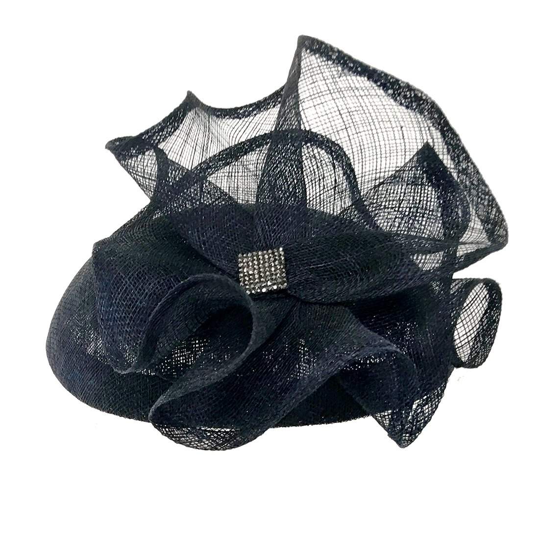 Sinamay Fascinator Hat with Flower&Rhienstones - DivaHats Boutique