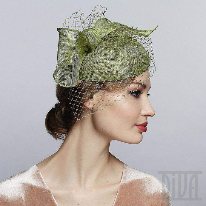 Sinamay fascinator headband with bow&veil Derby Tea party hat - DivaHats Boutique