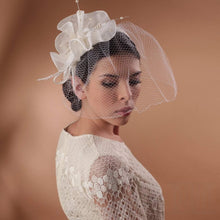 Load image into Gallery viewer, Wedding Fascinator with a Veil Flower&#39;s Shape - DivaHats Boutique