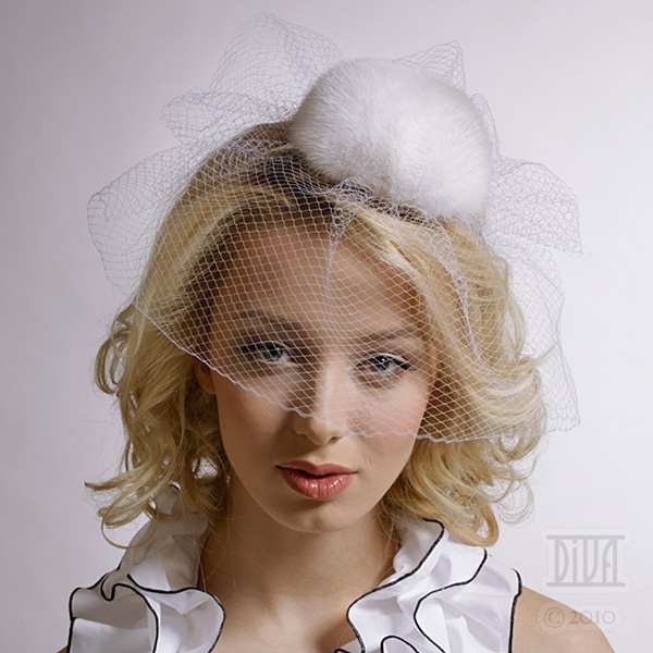Velvet mink fur fascinator with veil - DivaHats Boutique