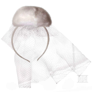 Velvet mink fur fascinator with veil - DivaHats Boutique