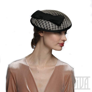 Windowpane Sinamay Women's Fascinator Hat with Bow - DivaHats Boutique